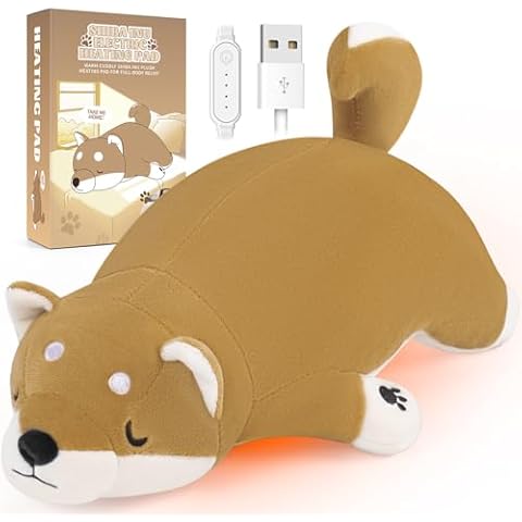 Electric Heating Pad for Period Cramps, Cuddly Soft 14" Shiba Inu Plush with a Hot Soft Belly USB Powered, Menstrual Heating Pad Neck Shoulder Pain Relief, Gift for Daughter Wife Period Heating Pad Cover