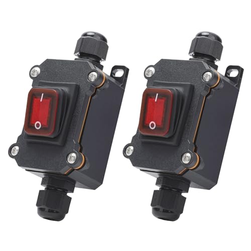 2pcs Interrupteur à Cordon en Ligne Etanche IP65 avec Voyant Rouge, 220V 30A, Interrupteur à Bascule DPST Marche Arrêt Double Pôle pour Éclairage...