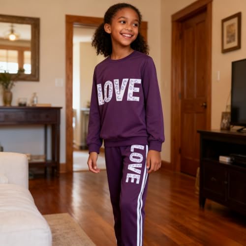 Image of Tween Girl's Letter Print Top + Jogger Pants 2 Piece Outfit Set Kids Clothing, Sizes 6-14 Years