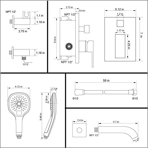 Matte Black Wall Mounted Tub Faucet with Hand Shower, Wall Mount Bathroom Tub Filler Spout Single Handle Solid Brass Bathtub Faucet with Handheld Shower for Bath