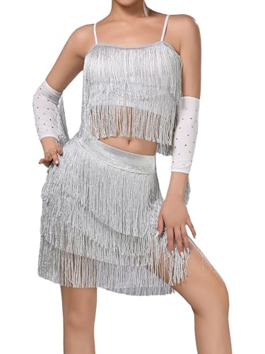 Costume de danse latine camisole et jupe à franges inhzoy pour femmes