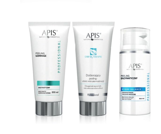APIS Exfoliating Set: Enzymatic Gommage, Oxy O2 Oxygen Scrub & Bioenzymes with Algae - Skin Renewal & Microdermabrasion Effect, 500 ml