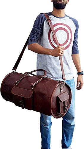 Jaald 24" Leather Duffle Bag Travel Carry-On Luggage Overnight Gym Weekender Bag Vintage Brown #TOP2