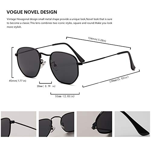 Image of Hipster Hexagonal Polarized Sunglasses Men Women Geometric Square Small Vintage Metal Frame Retro Shade Glasses