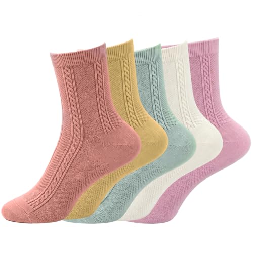 ManGeYa Women's Cable Knit Cotton Crew Socks 5 Pack - image 1