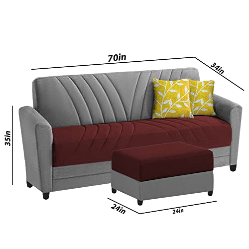 Image of Francis 3 Seater Sofa with Ottoman Set for Living Room (Maroon Grey Fabric)