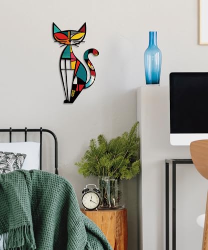 Putuo Decor Cat Metal Wall Decor, Iron Wall Hanging for Cat Lovers, Colorful Mid-Century Geometric Retro Wall Sculpture for Living Room Bedroom Kitchen Office, 13.77 x 9.84 in — view 4