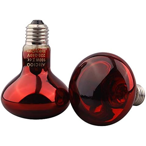 Infrared Heat Lamp - Reptile Heating Bulb Warming Light Spot for Lizards Turtles Snakes Spiders Dragon, 100W 2pack, Red Cover