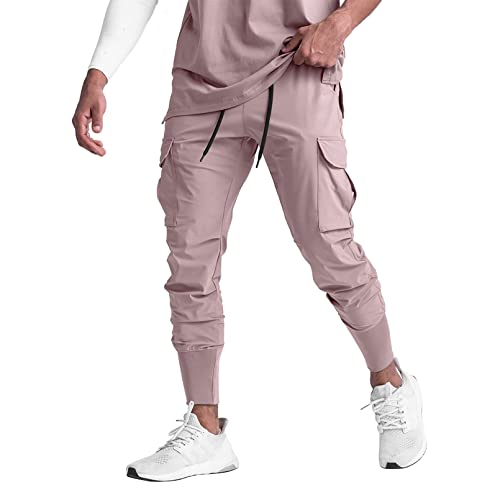 Boomlemon Mens Slim Cargo Jogger Pants Lightweight Workout Track Pants Athletic Gym Running Sweatpants With Pockets(Pink Xs) #TOP19