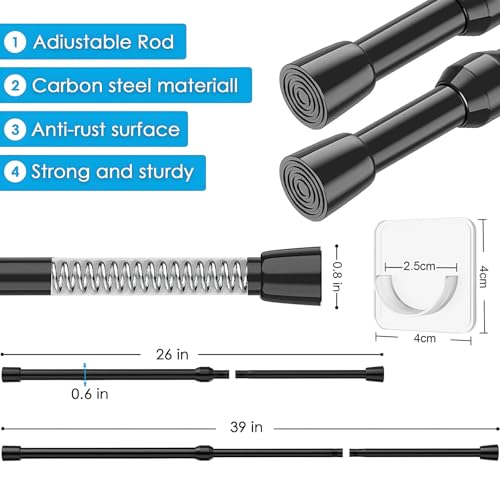 image for MEXAU 1Pack Spring Tension Curtain Rod 26-39 inch Black Adjustable Spr