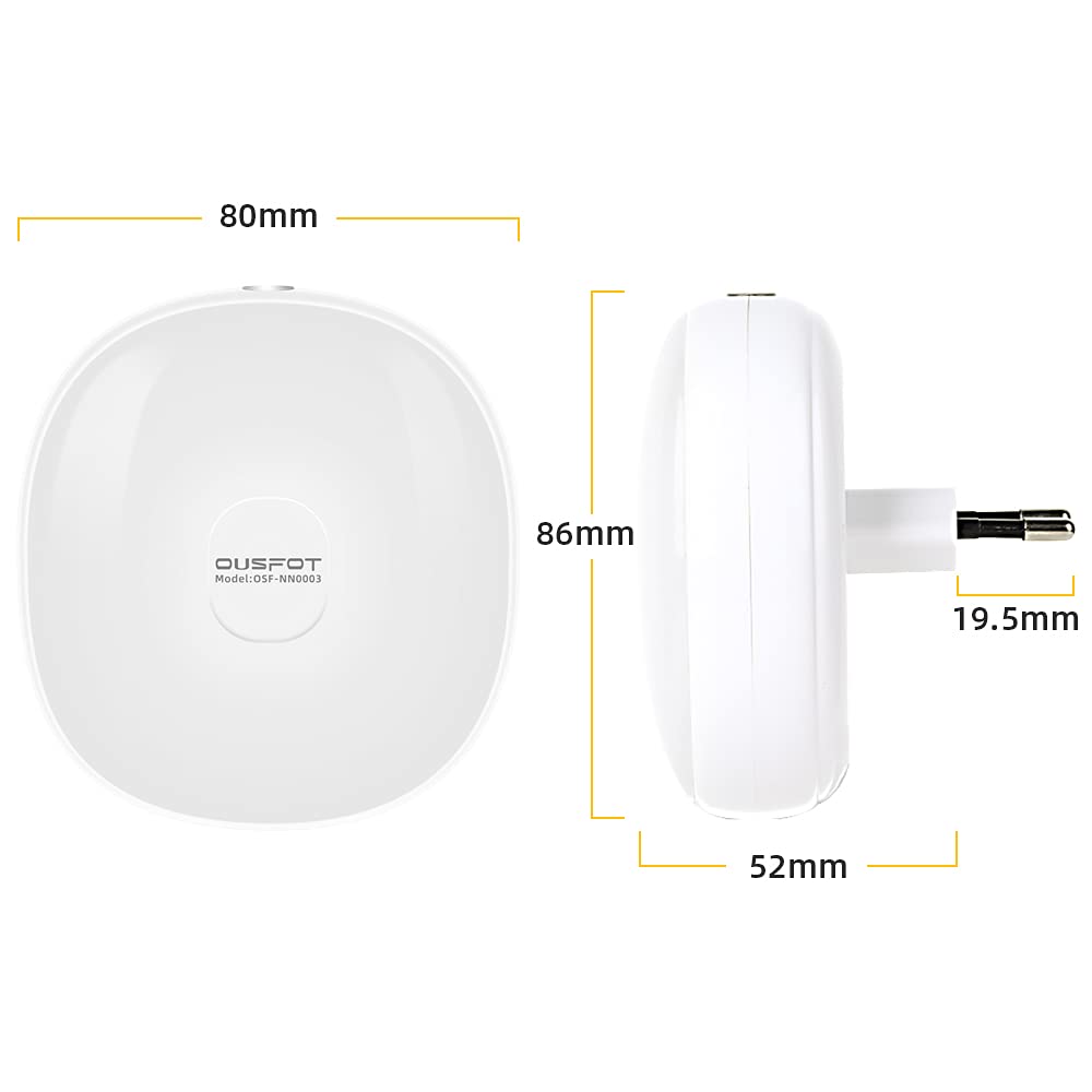 OUSFOT Lampka nocna z czujnikiem zmierzchu, ładowana, lampka nocna dla dzieci, 2 sztuki, energooszczędna, 2500-3500 K, ciepła żółta, lampka nocna do pokoju dziecięcego, na klatkę schodową, do kuchni,