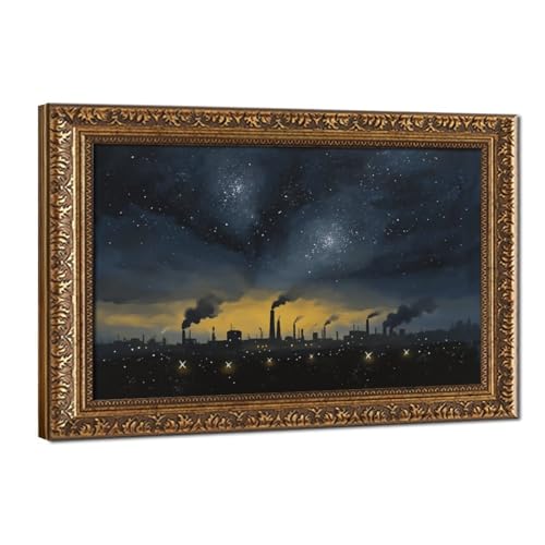 Poster paysage nuit étoilée de qualité supérieure et son cadre doré vintage