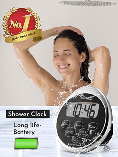 Dretec Digital Timer Water Proof Shower Timer Shower Clock Bathroom Kitchen Timer Magnetic Backing Silver Black Officially Tested In Japan (1Starter Lithium Battery Included) #TOP1