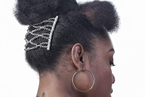 Decorative Wide Eyelet Protective Wire Hair Tool for Naturally Curly, Thick & Wavy Coily & Kinky Hair - Protective Low Manipulation Styles that prevent breakage (Silver)
