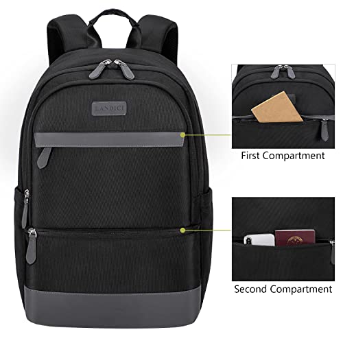 Landici Travel Laptop Backpack,Business Backpack Computer Bag With Laptop Compartment,Waterproof Commuter Back Pack Bookbag For School College Work For Men Women Fits 14-15.6 Inch Notebook,Black #TOP2