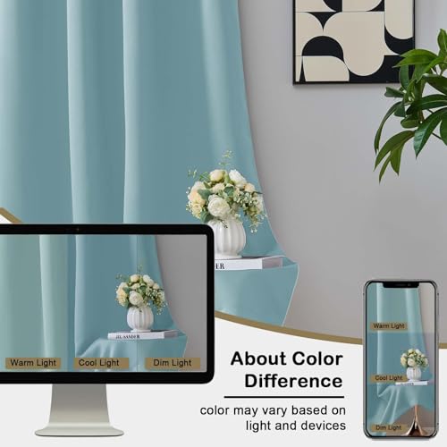 Image of Aqua Blackout Curtains for Bedroom 84 Inch Length 2 Panels Set, Thermal Insulated Curtains for Living Room Nursery, Rod Pocket Window Drapes for Patio French Door Front Door, 2x40Wx84L