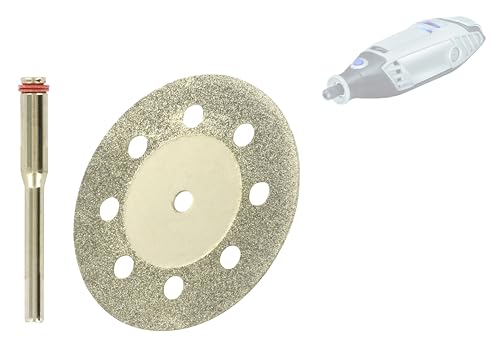 TIVOLY – Lote de 3 discos de diamante de 38 mm de diámetro + piloto – Tronzado, muesca y corte de loza, baldosas y yeso – Sujeción: cola cilíndrica Ø3,2 mm – Para DREMEL/PROXXON