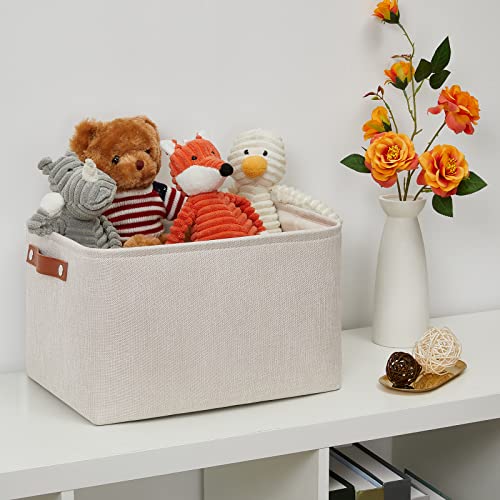 Image of DULLEMELO Fabric Storage Basket for Office Home Nursery, Small Fabric Organizing Basket with Handles (Beige)