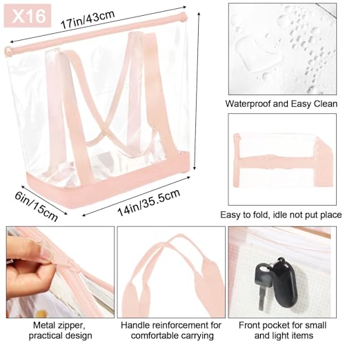 Image of Silkfly Clear Tote Bags Bulk, PVC Shoulder Handbag, Security Approved See Through Bag with Zipper Closure for Work