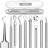 5PCS Blackhead Remover Comedone Extractor, Curved Blackhead Tweezers Kit, Professional Stainless Pimple Acne Blemish Removal Tools Kit for Manual