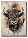 Bison Watercolor Canvas Wall Art Bison Painting North American Plains Buffalo European Bison Canvas Art Posters for Room Aesthetic and Wall Art Picture Living Room Decor 12x16inch Without Frame
