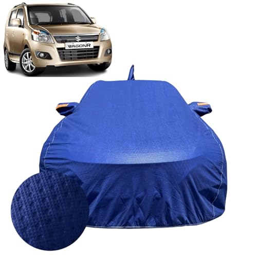 Image of Car Cover For Maruti Suzuki Wagonr (2010-2018) | 100% Waterproof Cover with Antenna & REFLECTIVE Mirror Pockets | Dustproof, Scratchproof, Heatproof Wagonr Car Cover |Soft Cotton Lining| BLUE