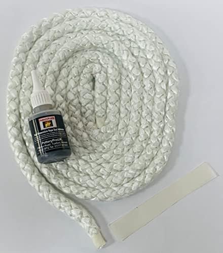 PotteryproUK PPUK Stove Rope 12mm x 3 metres & 50ml Glue Kit for Woodburners Log Burner Pizza Oven. Door Seal kit., White Rope Black Glue