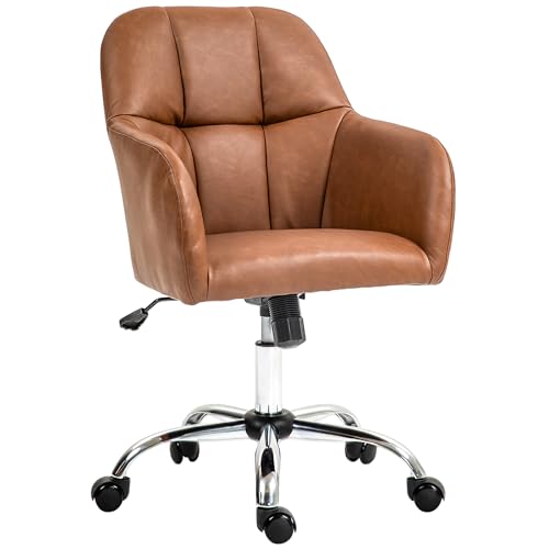 HOMCOM Bürostuhl, Schreibtischstuhl, Schminkstuhl, Rollstuhl, höhenverstellbar und Wippfunktion, Drehstuhl aus synthetischem Bezug für Büro, Schlafzimmer, Arbeitszimmer oder Wohnzimmer, Braun HOMCOM Bürostuhl, Schreibtischstuhl, Schminkstuhl, Rollstuhl, höhenverstellbar und Wippfunktion, Drehstuhl aus synthetischem Bezug für Büro, Schlafzimmer, Arbeitszimmer oder Wohnzimmer, Braun
