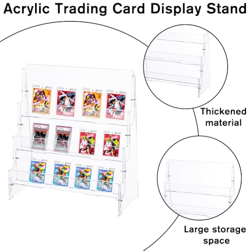DICOSMETIC 3-Tier Acrylic Trading Card Display Stand Greeting Card Holder Portable Display Rack Clear Sports Cards Organizer for Trade Shows Vendors Retail Counter
