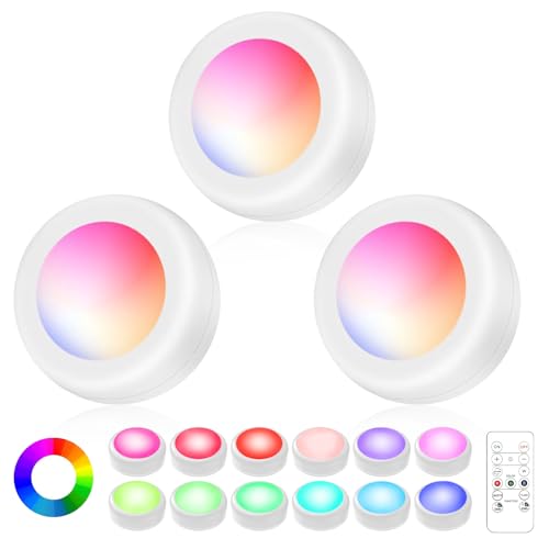 Lilampts LED Puck Lights with Remote Control, Wireless Under Cabinet Lighting,Color Changing Lights...