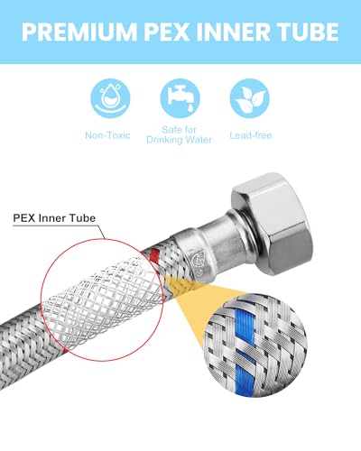iVIGA 72-Inch Faucet Supply Lines: Braided Stainless Steel Flexible Faucet Hose Connector - 3/8\" Compression x 1/2\" FIP Water Supply Lines for Bathroom Kitchen Sink Hose Extension 2PCS - Thumbnail 5