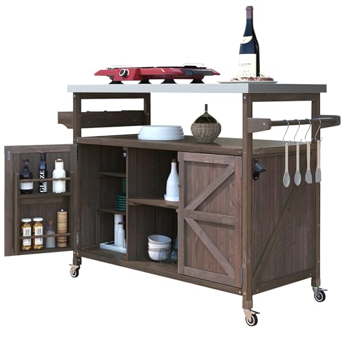 LUMISOL Farmhouse Wood Grill Table & Outdoor Kitchen Island