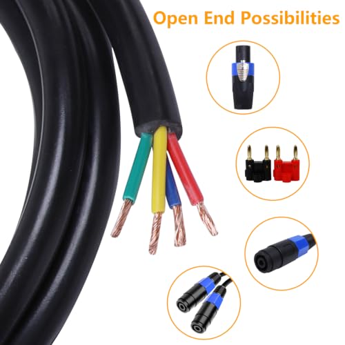 Image of HBU 1-Pack 4 Wire Speakon to Bare Cable - 12 Feet, 4 Conductors, Road Tour | 12 Gauge Speak-On to 4-Wire Cables, NL4FX 4 Conductors Wires, Twist Lock, PA Systems, Chuchero, Tweeters, Mids, NL4 Wiring