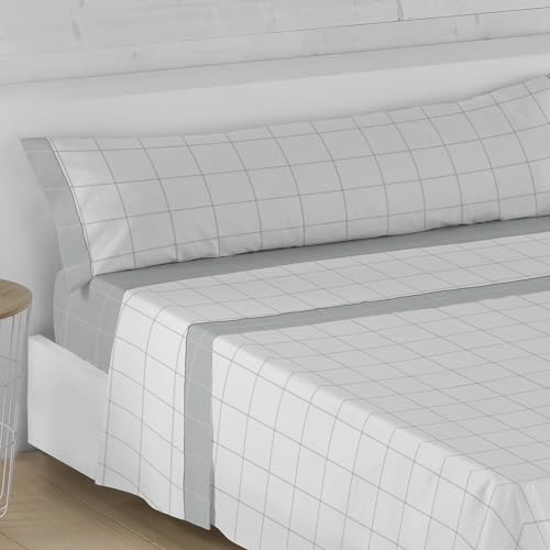 LEBENGOOD Juego de Sabanas Cama Diseños Cómodas Suaves Bajera Ajustable Encimera y Funda de Almohada 50% Algodón Oeko-Tex® 90x190/200 cm 144 Hilos Fácil Planchado (090 Heveni Blanco)