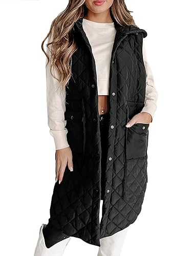 Tankaneo Women's Long Puffer Vest Sleeveless Hood Quilted Winter Outwear Warm Jackets Coats4