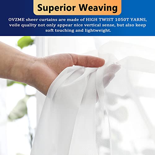 Image of OVZME White Sheer Window Curtains 144 inch Extra Long 2PCS, Airy Scarf Drapes Backdrop Translucent Window Treatments for Canopy Bed /Wedding /Living Room /Bedroom /Anniversary, 12FT L
