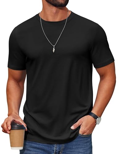 COOFANDY Mens Short Sleeve T Shirts Classic Crewneck Cotton Basic Shirts Casual Summer Lightweight Black
