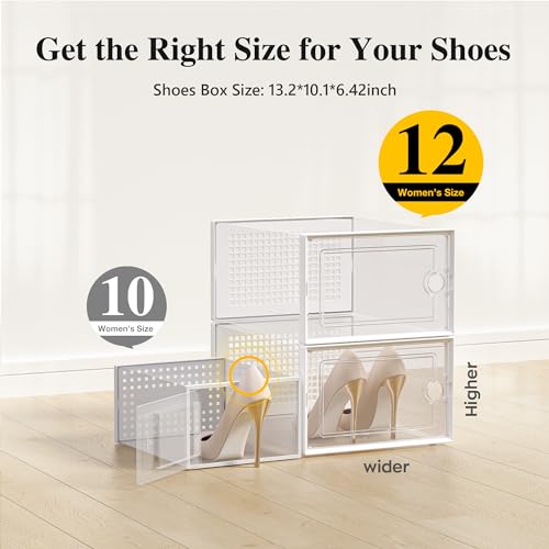 Image of Kuject X-Large Shoe Storage Boxes Organizers Clear Plastic Stackable 12 Pack, Shoe Rack & Holder Substitute, Sneaker Containers, Toy Storage Organizer Bins for Entryway, Closet, Under Bed, White