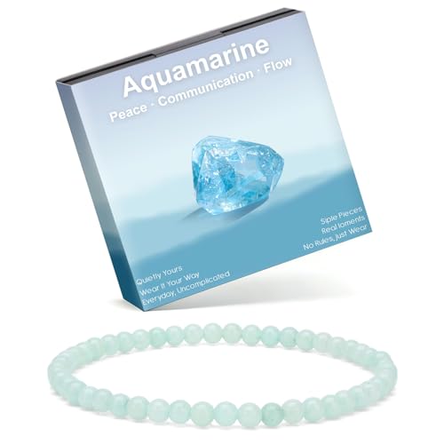 Risyfjew 4mm Aquamarine Crystal Bracelet for Women Handmade Natural Gemstone Beaded Stretch Bracelet Natural Stone Jewelry Gift with Floating Display Box
