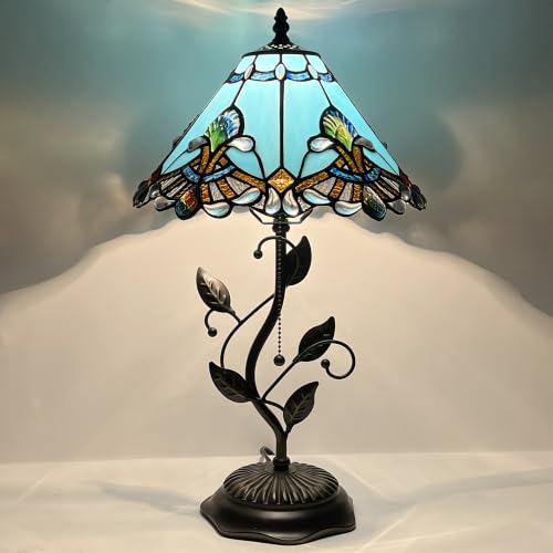 Image of Tiffany Table Lamp Stained Glass Bedside Reading Light W12H19 inch