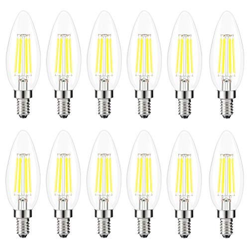 Kohree E12 LED Candelabra Bulb 40W Equivalent, 5000K Daylight White, C35 4W Vintage LED Edison Filament Chandelier Light Bulb, Candle Bulb Non-Dimmable, 12 Packs
