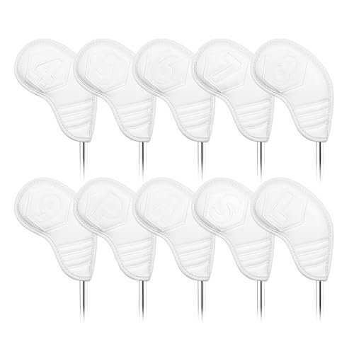 Big Teeth - Lot de 10 housses magnétiques pour tête de club de golf en cuir synthétique blanc 4-9, P, A, S, L pour droitier, chiffres creux
