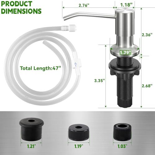 Image of Kitchen Sink Soap Dispenser, Built in SoapDispenser, 47 inch Extension Tube kit, Counter Lotion Dispenser Pump, No Need More Refills (Brushed Nickel)