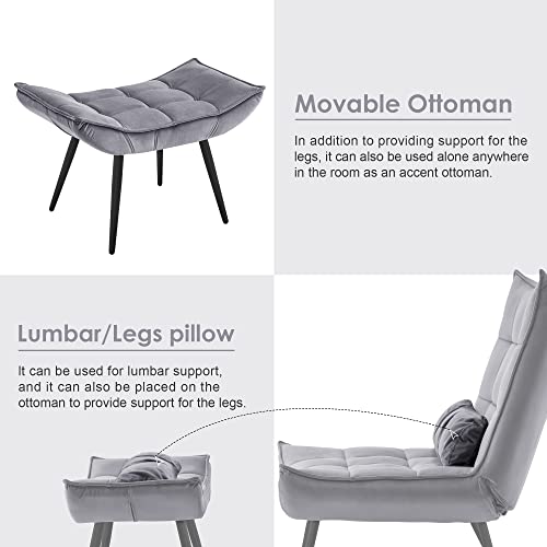 Mcombo Accent Chair With Ottoman, Velvet Modern Tufted Wingback Club Chair, Upholstered Leisure Chairs With Metal Legs For Bedroom Living Room 4079 (Grey) #TOP5