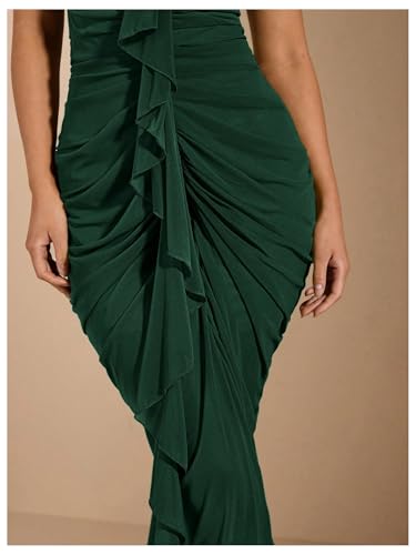 Image of Floerns Women's Ruffle Ruched Cami Dress Draped Split Elegant Bodycon Maxi Dresses