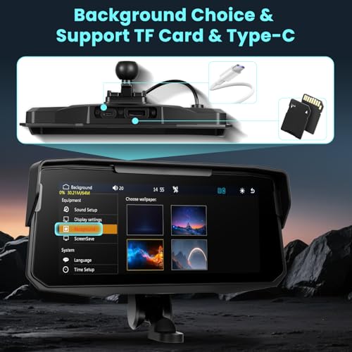 Image of 6.86 inch Motorcycle Carplay Screen GPS Navigation System with Wireless Carplay and Android Auto, Portable Car Play for Moto Waterproof HD Touch Screen with Bluetooth Mirror Link TF Card