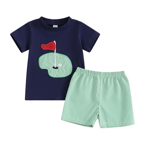 Pybcvrrd Toddler Baby Boy Golf Clothes Golfing Print Short Sleeve T Shirt Shorts Set Summer 2Pcs Casual Outfit (Blue, 18-24 Months)