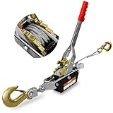 KITUYOTO Come Along Winch Tool 1T, 2 Gear Come Along Power Ratchet Puller Tool with Cable 2 Hooks, Cable Winch Puller for Construction, Moving, Securing, Automotive