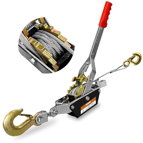 KITUYOTO Come Along Seilwinde Werkzeug 1T, 2 Gang Komm Along Power Ratsche Abzieher Werkzeug mit Kabel 2 Haken, Seilwinde Abzieher für Bau, Umzug, Sicherung, Automobil