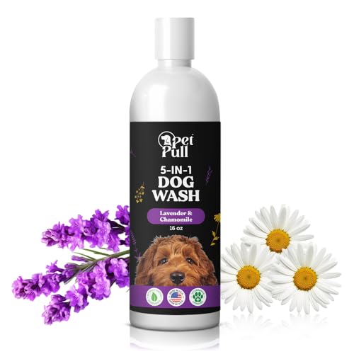 Pet Pull 5-in-1 Dog Wash - Plant Based Dog Grooming Supplies for Dogs Cleanses - Skin Care Dog Wash Shampoo - Sulfate Free, All Natural Puppy Wash -Lavender and Chamomile Scent -Made in USA (16 Fl Oz)